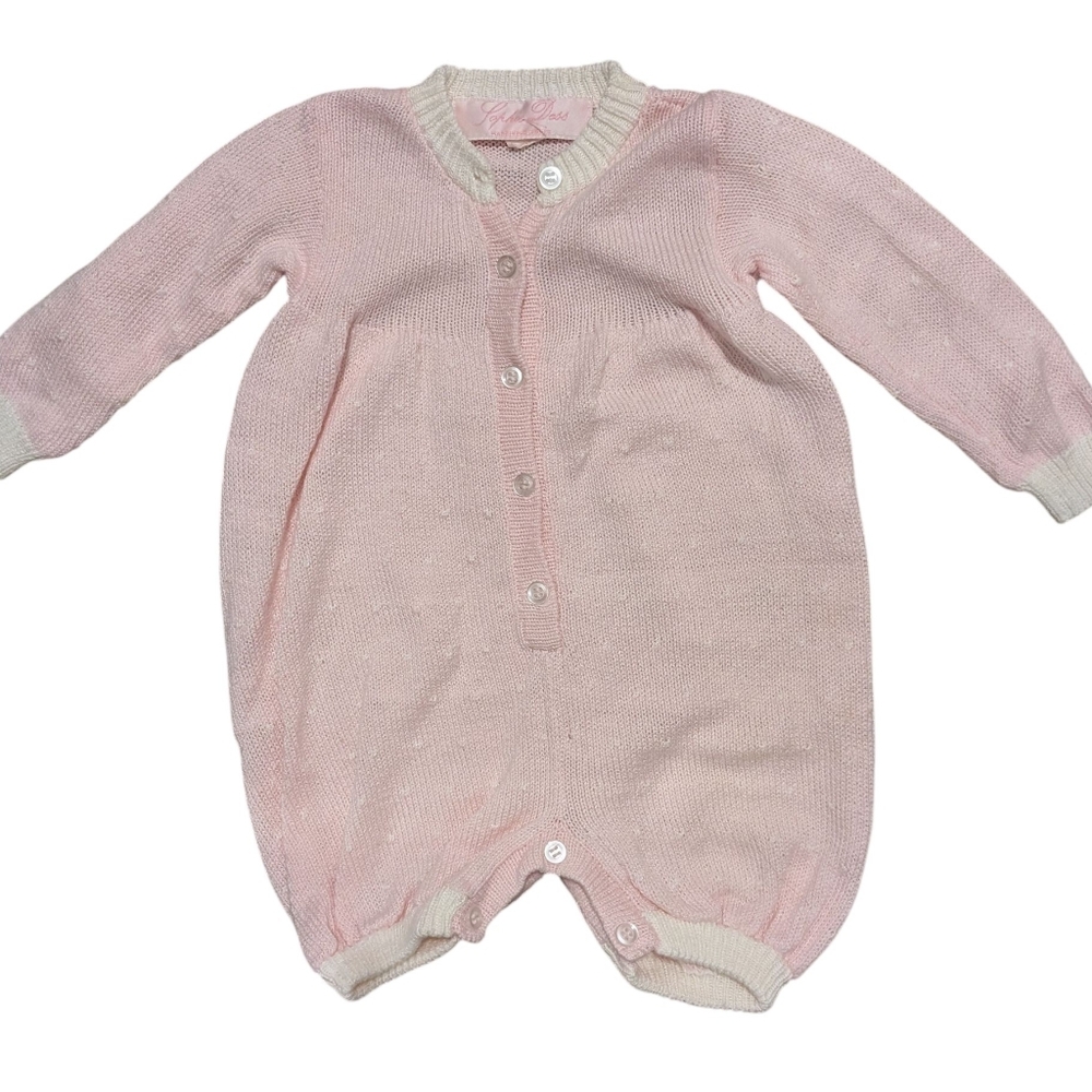 Sophie Dess Creations Paris Cotton Textured‎ Knit Pink Romper 3 Months